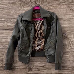Women's grey faux Leather Jacket